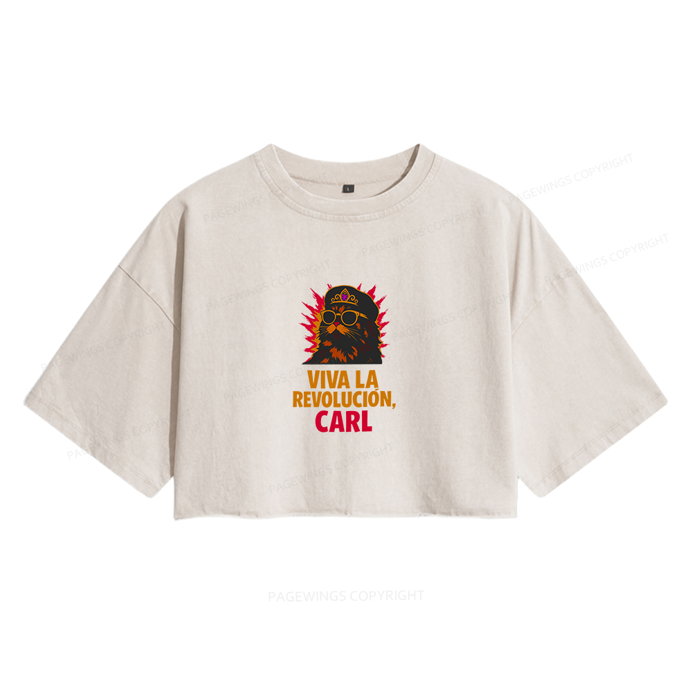 Pagewings Viva La Revolucion Women's Washed Cropped T-shirt