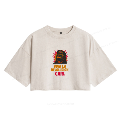 Pagewings Viva La Revolucion Women's Washed Cropped T-shirt