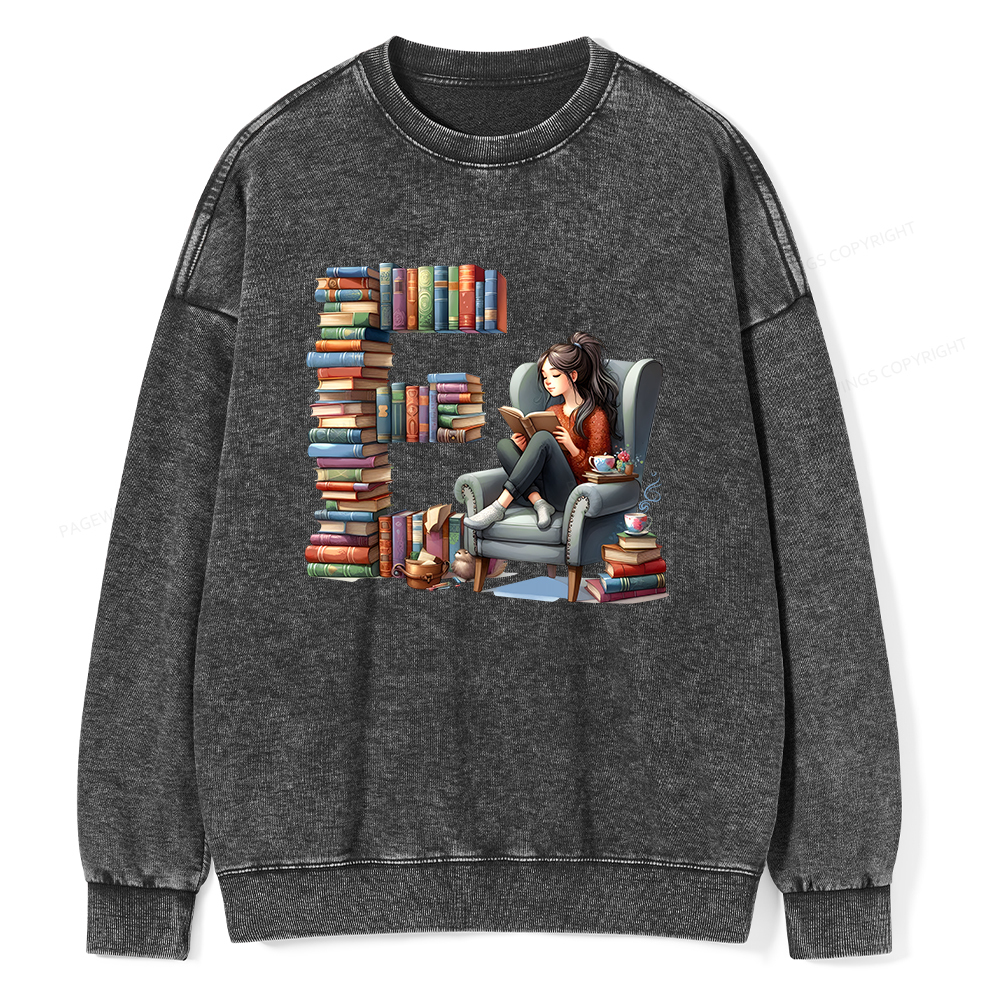 Pagewings Books You Want To Read Form An "E" Unisex Washed Sweatshirt