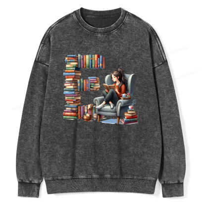 Pagewings Books You Want To Read Form An "E" Unisex Washed Sweatshirt