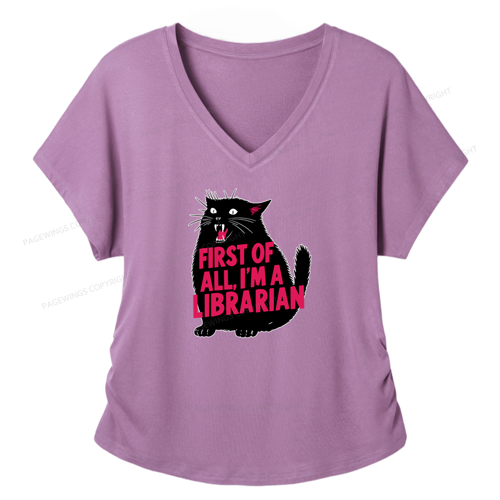 Pagewings First of All I'm a Librarian Soft Women's Modal V-neck T-shirt  