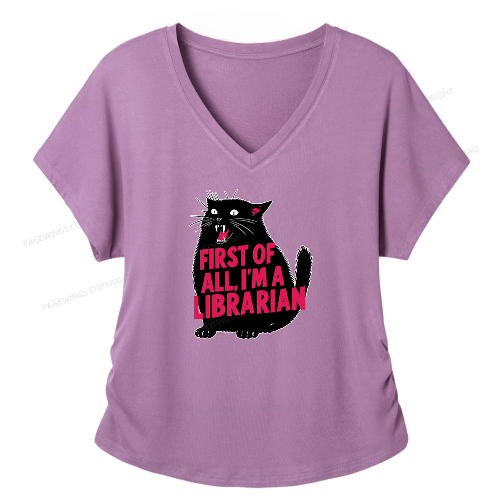 Pagewings First of All I'm a Librarian Soft Women's Modal V-neck T-shirt  