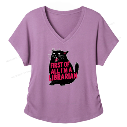 Pagewings First of All I'm a Librarian Soft Women's Modal V-neck T-shirt  