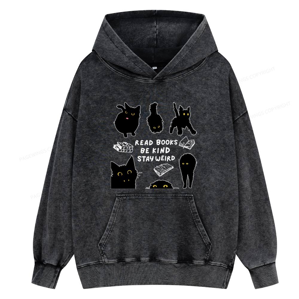 Pagewings Read Books Be Kind Stay Weird Unisex Washed Hoodie