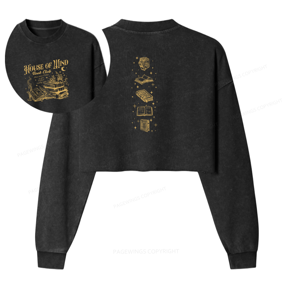 Pagewings Fantasy Books Lover Washed Crop Sweatshirt
