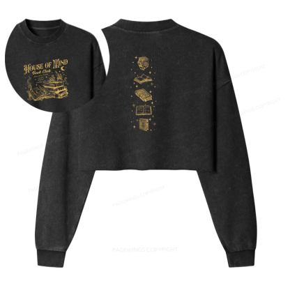 Pagewings Fantasy Books Lover Washed Crop Sweatshirt