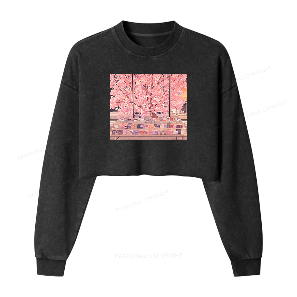 Pagewings Cozy Reading Washed Crop Sweatshirt