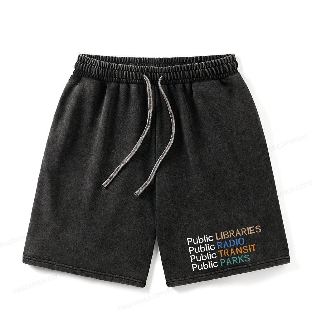 Pagewings Public Libraries Radio Transit Parks Unisex Washed Shorts