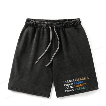 Pagewings Public Libraries Radio Transit Parks Unisex Washed Shorts