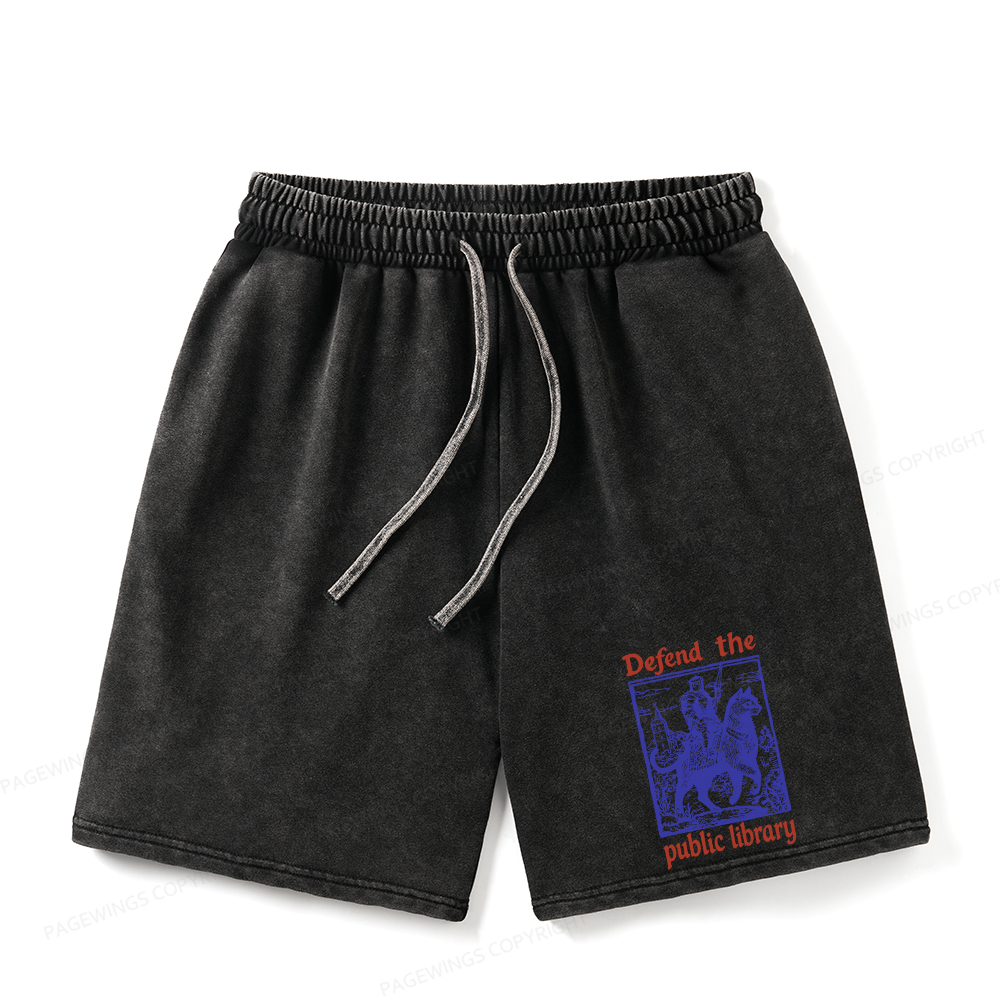 Pagewings Defend the Public Library Unisex Washed Shorts