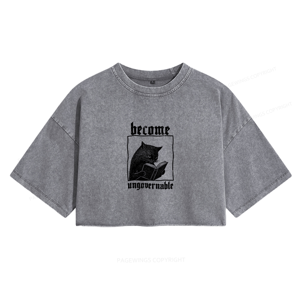 Pagewings Become Ungovernable Women's Washed Cropped T-shirt