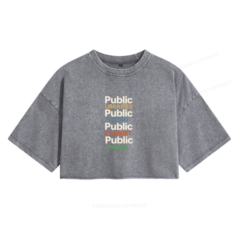 Pagewings Public Libraries Women's Washed Cropped T-shirt