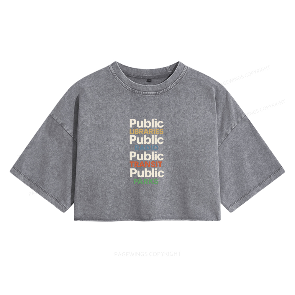 Pagewings Public Libraries Women's Washed Cropped T-shirt