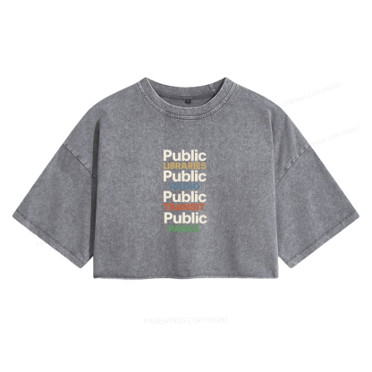 Pagewings Public Libraries Women's Washed Cropped T-shirt