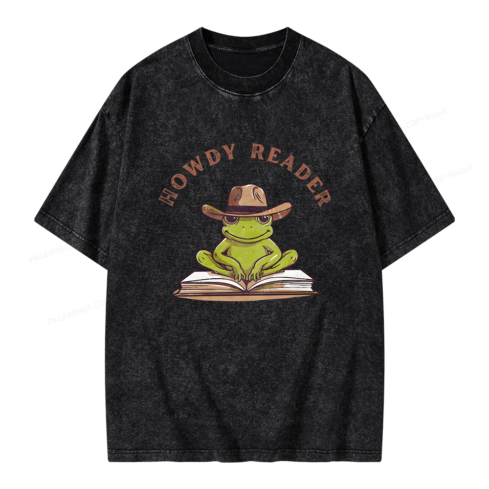 Pagewings Howdy Reader Frog Unisex Washed T-shirt