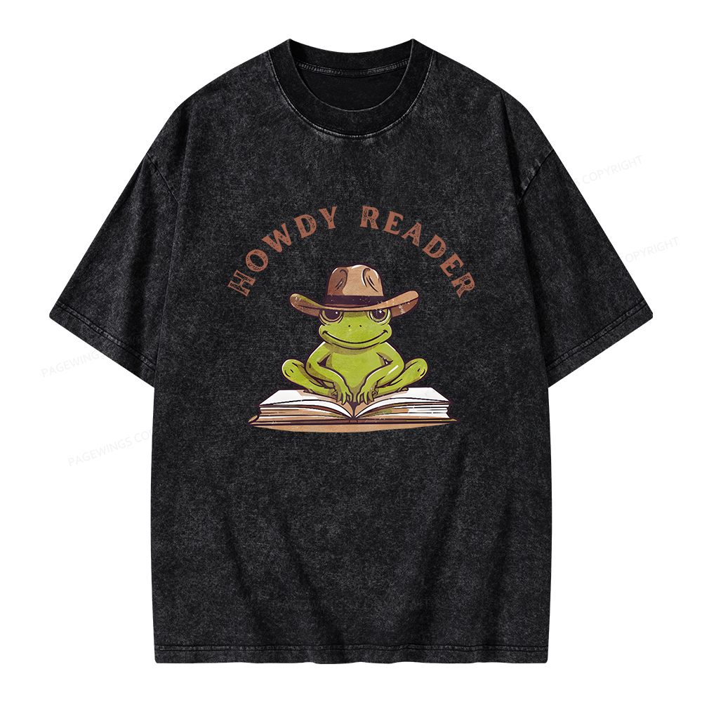 Pagewings Howdy Reader Frog Unisex Washed T-shirt
