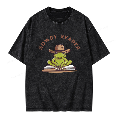 Pagewings Howdy Reader Frog Unisex Washed T-shirt