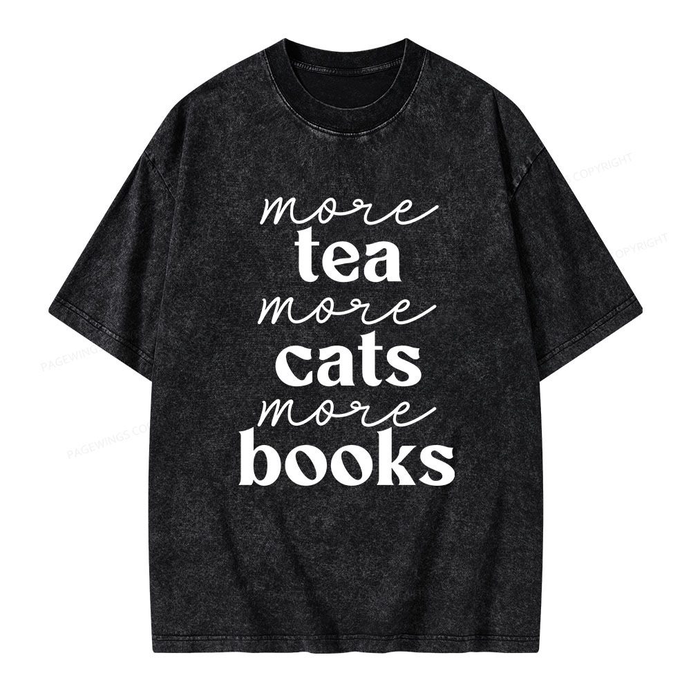 Pagewings More Tea More Cats More Books Unisex Washed T-shirt