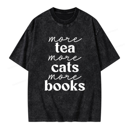 Pagewings More Tea More Cats More Books Unisex Washed T-shirt