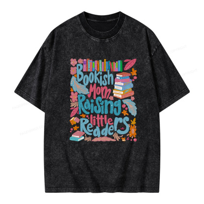 Pagewings Bookish Mom Raising Little Readers Unisex Washed T-shirt