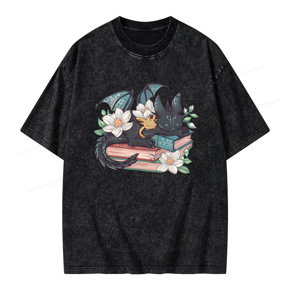 Pagewings Fantasy Book Dragon Unisex Washed T-shirt
