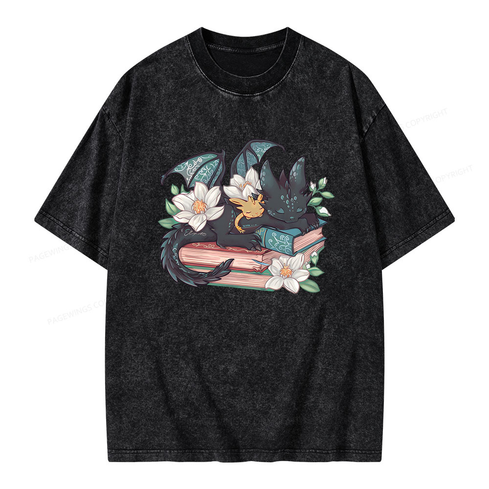 Pagewings Fantasy Book Dragon Unisex Washed T-shirt