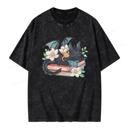 Pagewings Fantasy Book Dragon Unisex Washed T-shirt