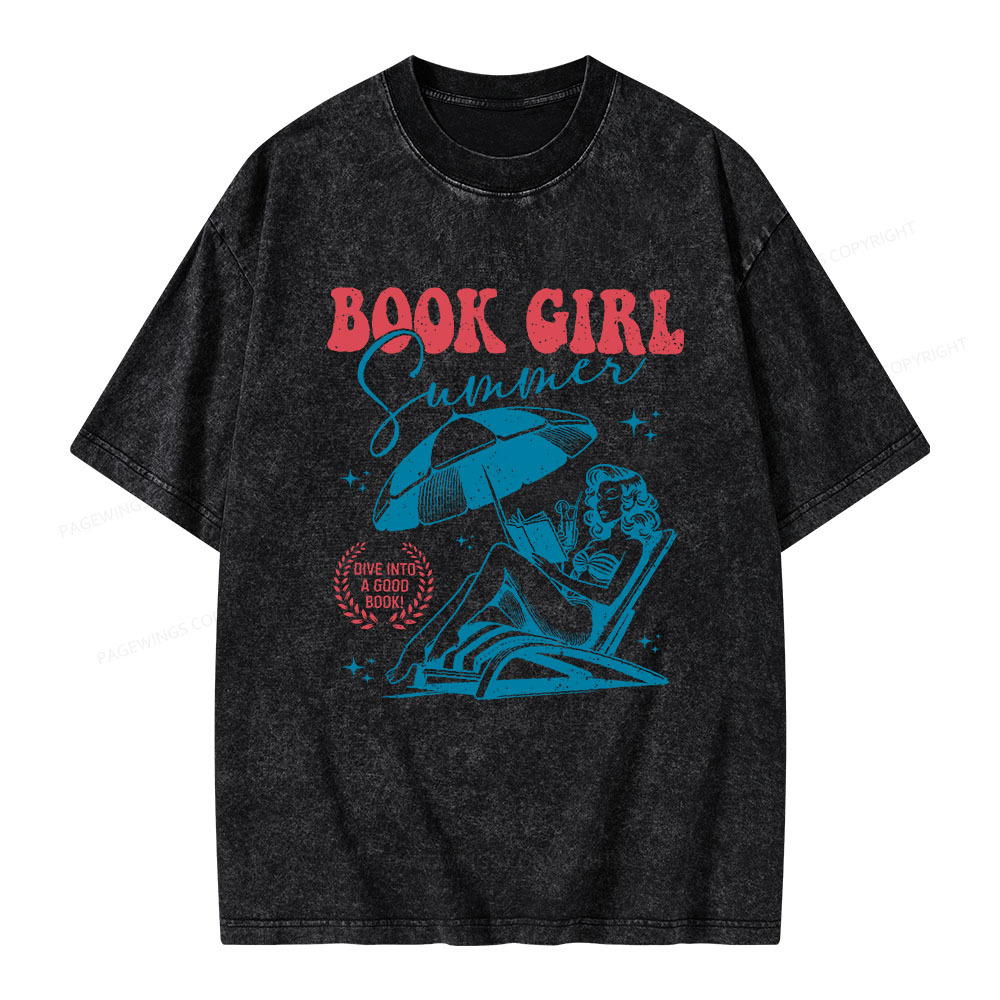 Pagewings Book Girl Summer Unisex Washed T-shirt