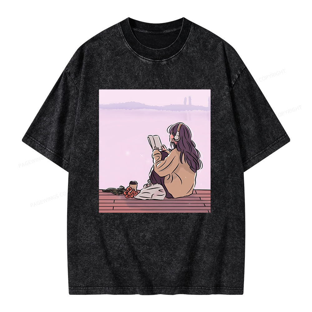 Pagewings A Girl Who Loves To Read Unisex Washed T-shirt