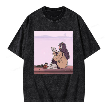 Pagewings A Girl Who Loves To Read Unisex Washed T-shirt