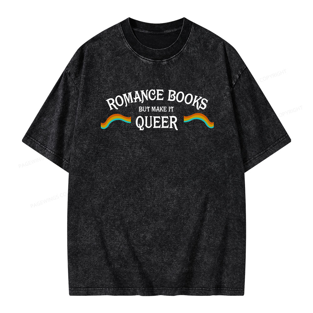 Pagewings Romance Books But Make It Queer Unisex Washed T-shirt