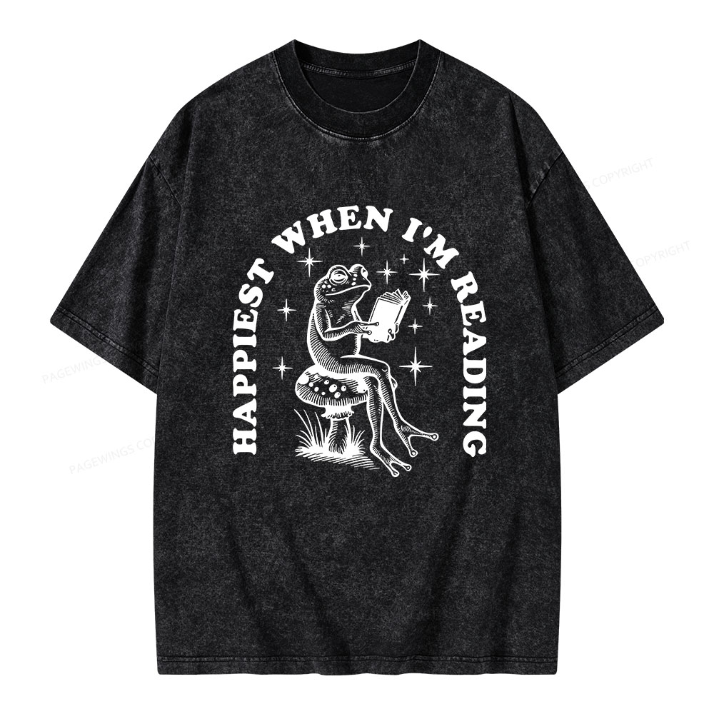 Pagewings Happiest When Reading Unisex Washed T-shirt