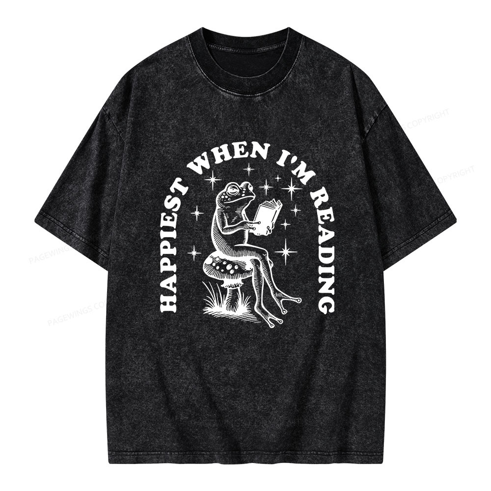 Pagewings Happiest When Reading Unisex Washed T-shirt