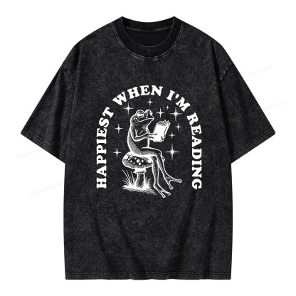 Pagewings Happiest When Reading Unisex Washed T-shirt