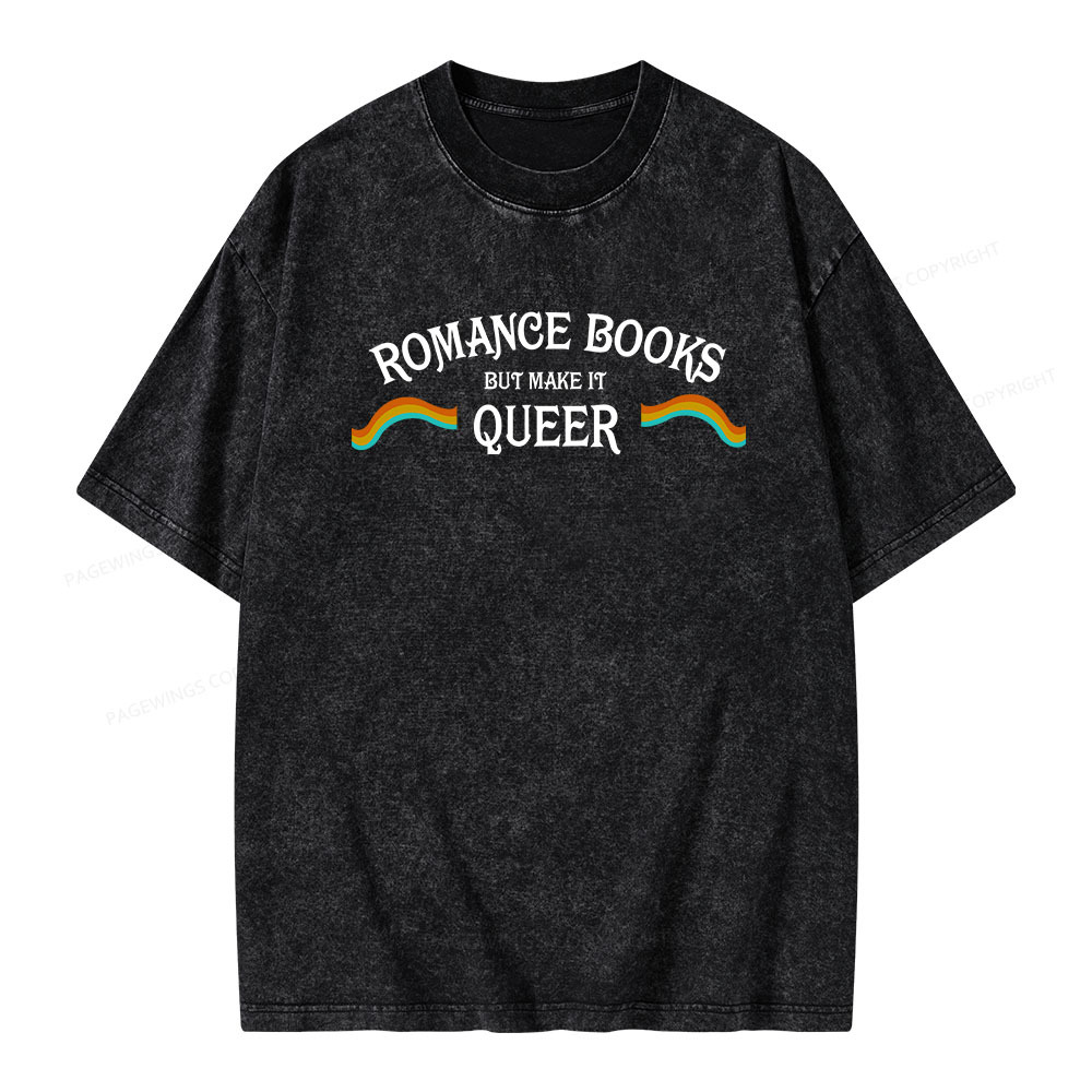 Pagewings Romance Books But Make It Queer Unisex Washed T-shirt
