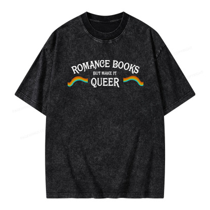 Pagewings Romance Books But Make It Queer Unisex Washed T-shirt