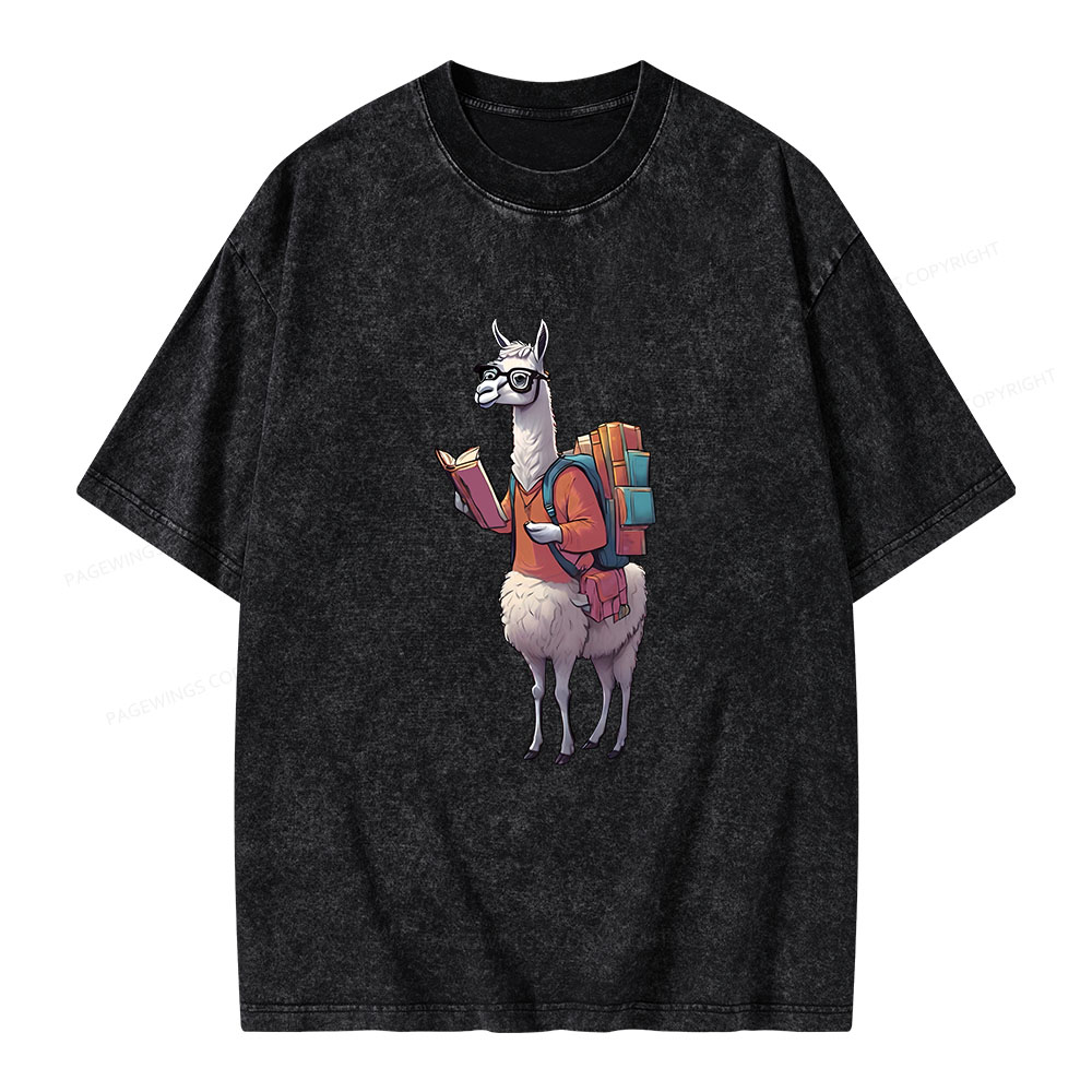 Pagewings Librarian Llama Unisex Washed T-shirt