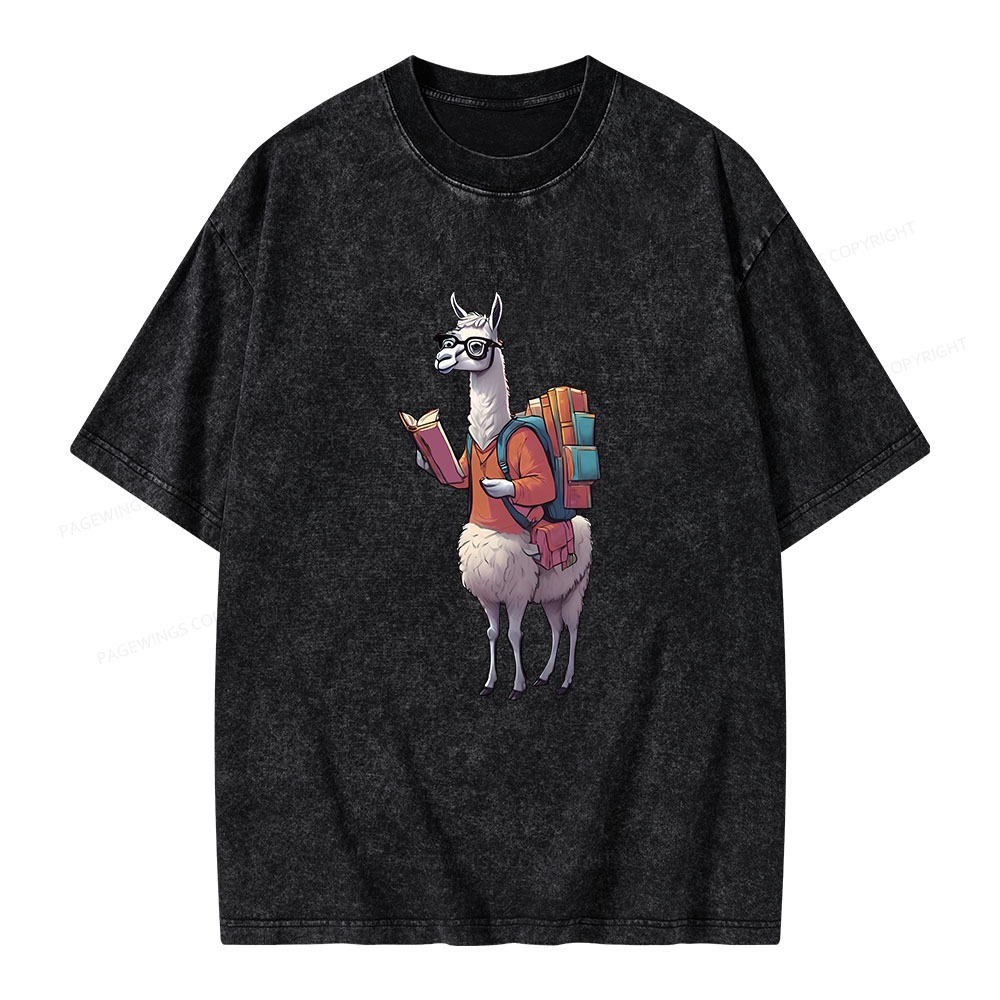 Pagewings Librarian Llama Unisex Washed T-shirt