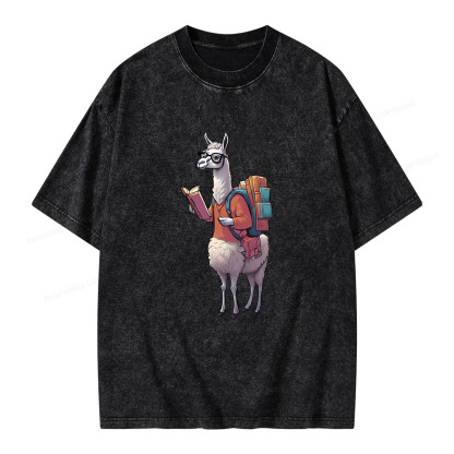 Pagewings Librarian Llama Unisex Washed T-shirt