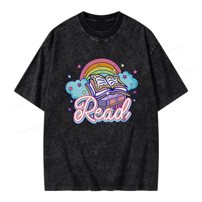Pagewings Rainbow Book Lover Unisex Washed T-shirt