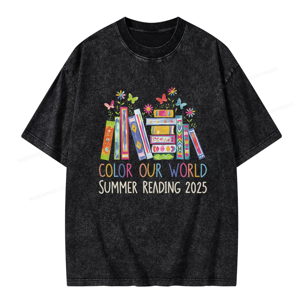 Pagewings Color Our World Summer Reading 2025 Unisex Washed T-shirt