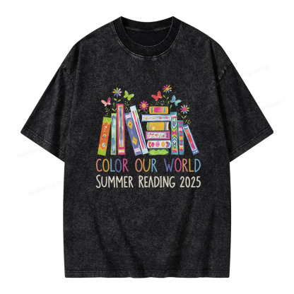 Pagewings Color Our World Summer Reading 2025 Unisex Washed T-shirt