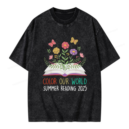 Pagewings Color Our World Summer Reading 2025 Unisex Washed T-shirt