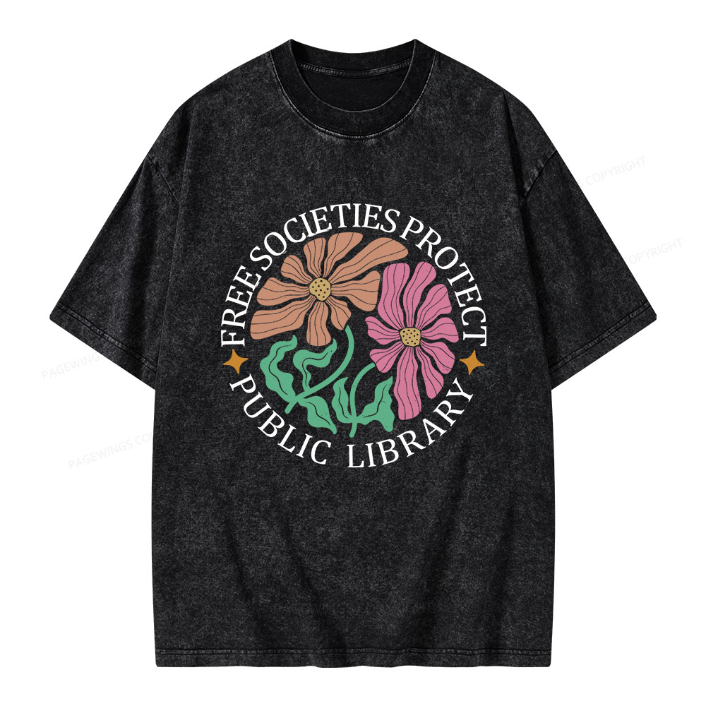 Pagewings Free Societies Protect Public Library Unisex Washed T-shirt