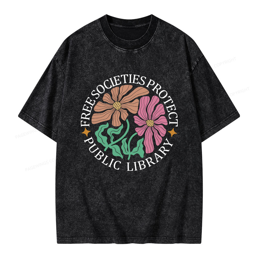 Pagewings Free Societies Protect Public Library Unisex Washed T-shirt
