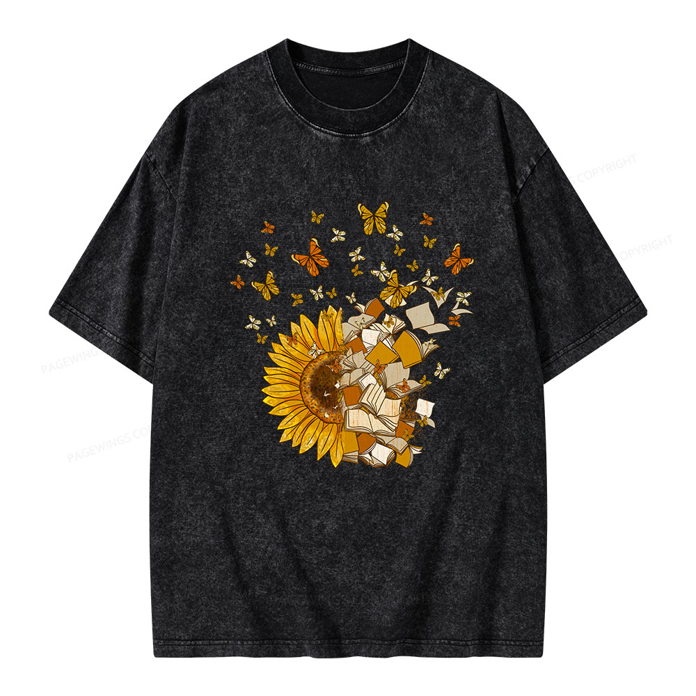 PagewingsSunflower And Book Harmony Unisex Washed T-shirt