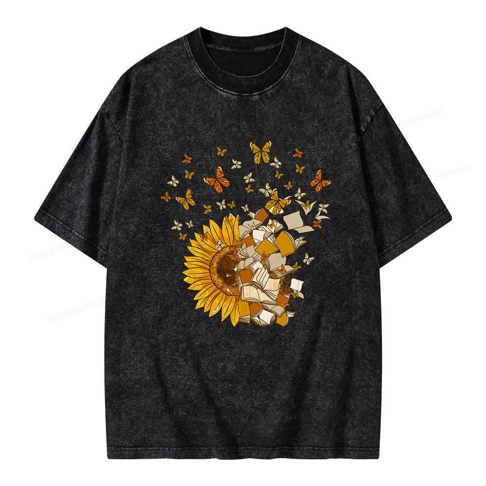 PagewingsSunflower And Book Harmony Unisex Washed T-shirt