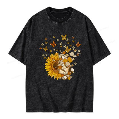 PagewingsSunflower And Book Harmony Unisex Washed T-shirt