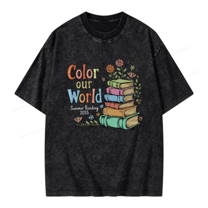 Pagewings Color Our World Summer Reading Unisex Washed T-shirt