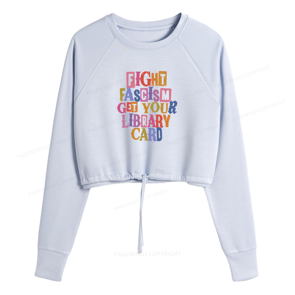 Pagewings Get Your Library Card Women Cropped Sweatshirt 